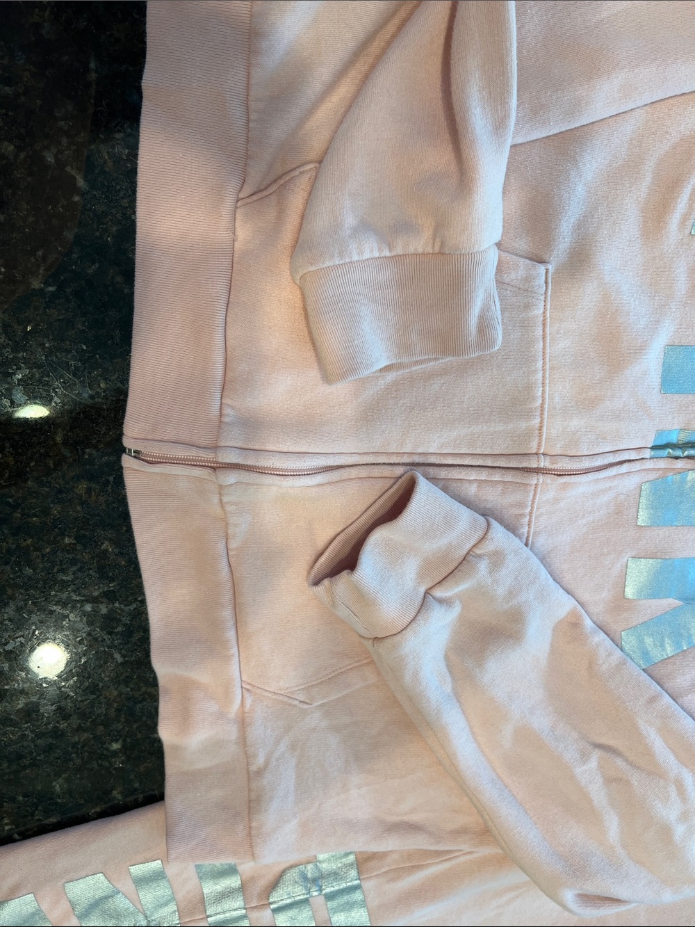 PINK Victoria's Secret Light Pink Holographic Logo Zip Hoodie & Joggers - Picture 3 of 9
